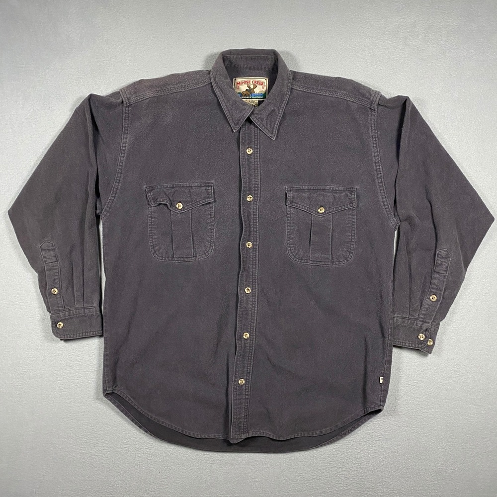 Vintage Moose Creek Chamois Shirt Mens Large Gray Heavy Cotton Button Down